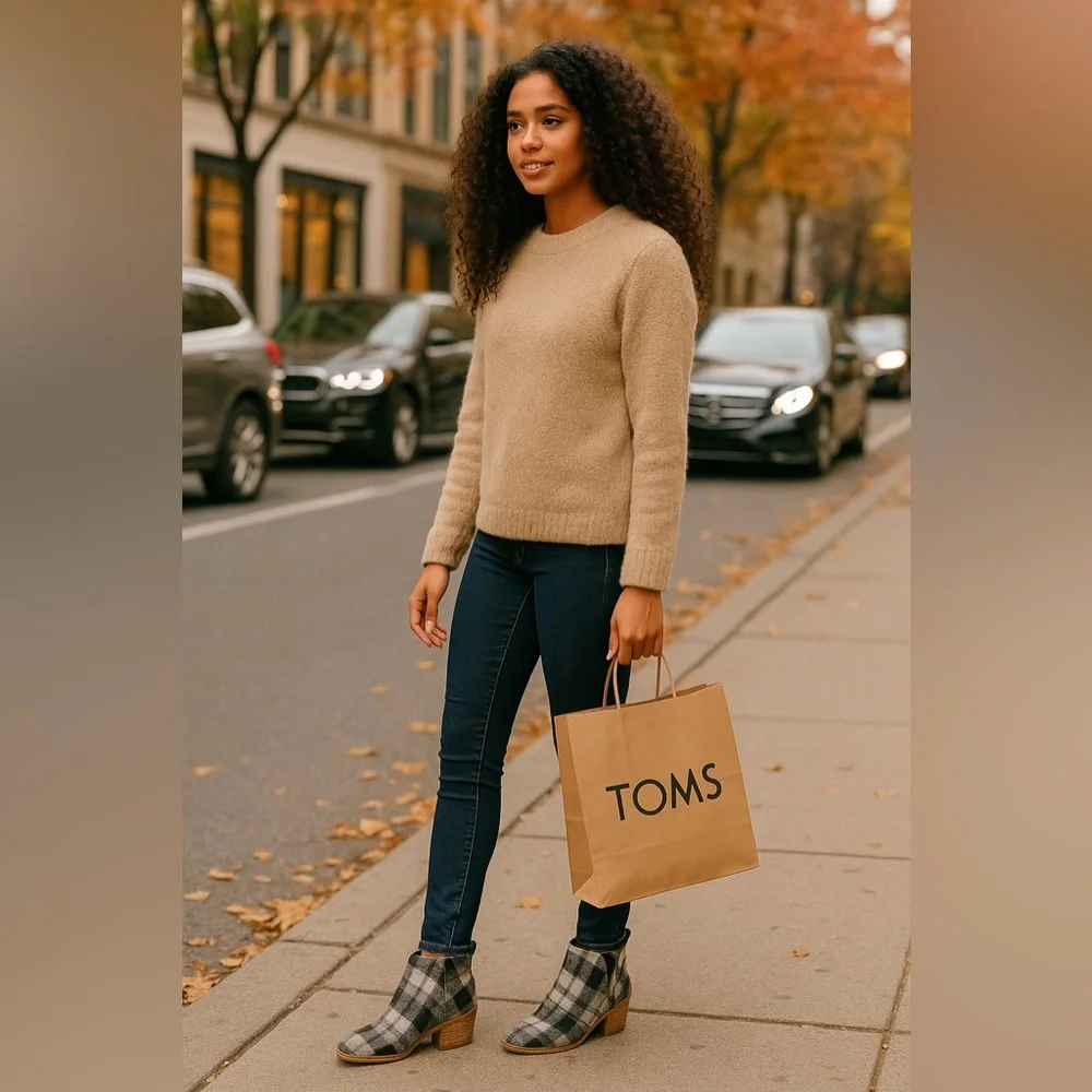 Toms Black and Gray Plaid Ankle Booties - Picture 4 of 9
